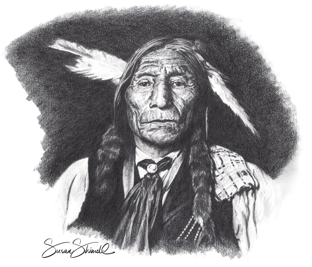Graphite pencil drawing of Chief Wolf Robe
